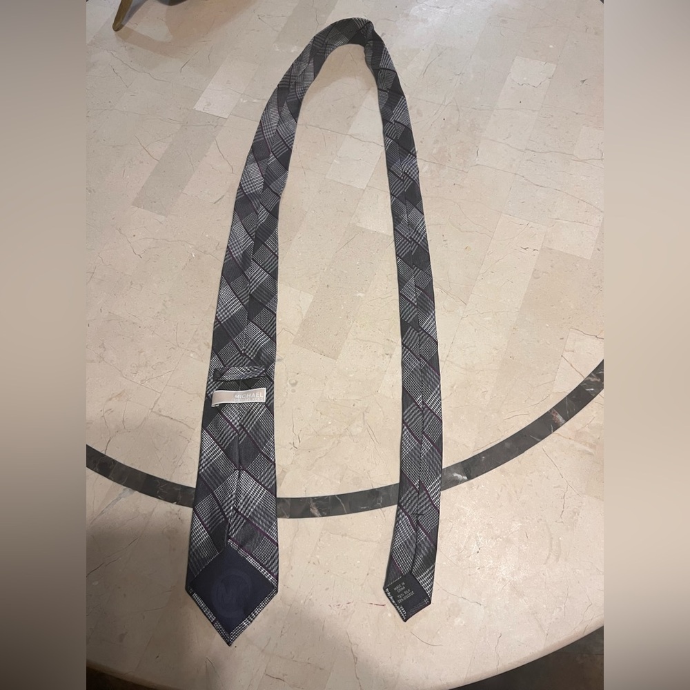 Michael Kors Black and Purple Plaid Necktie
